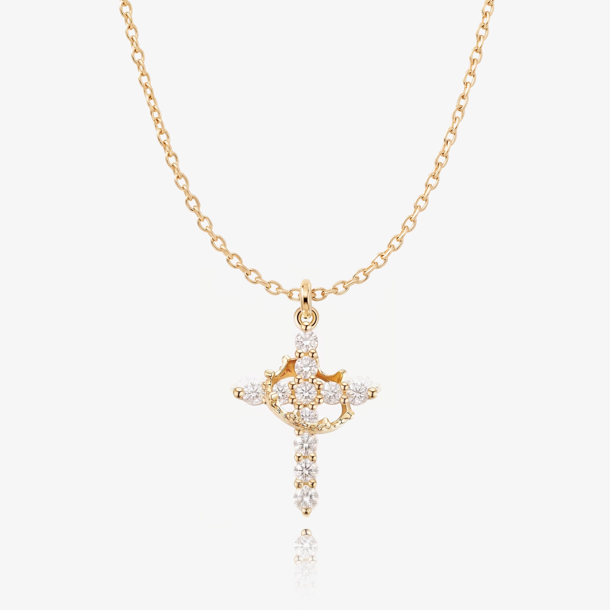 Cross and Crown Necklace gold finish