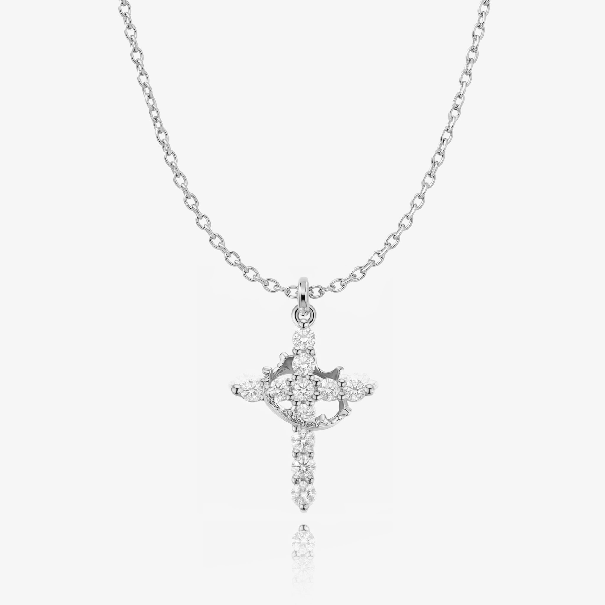Cross and Crown Necklace Silver Finish