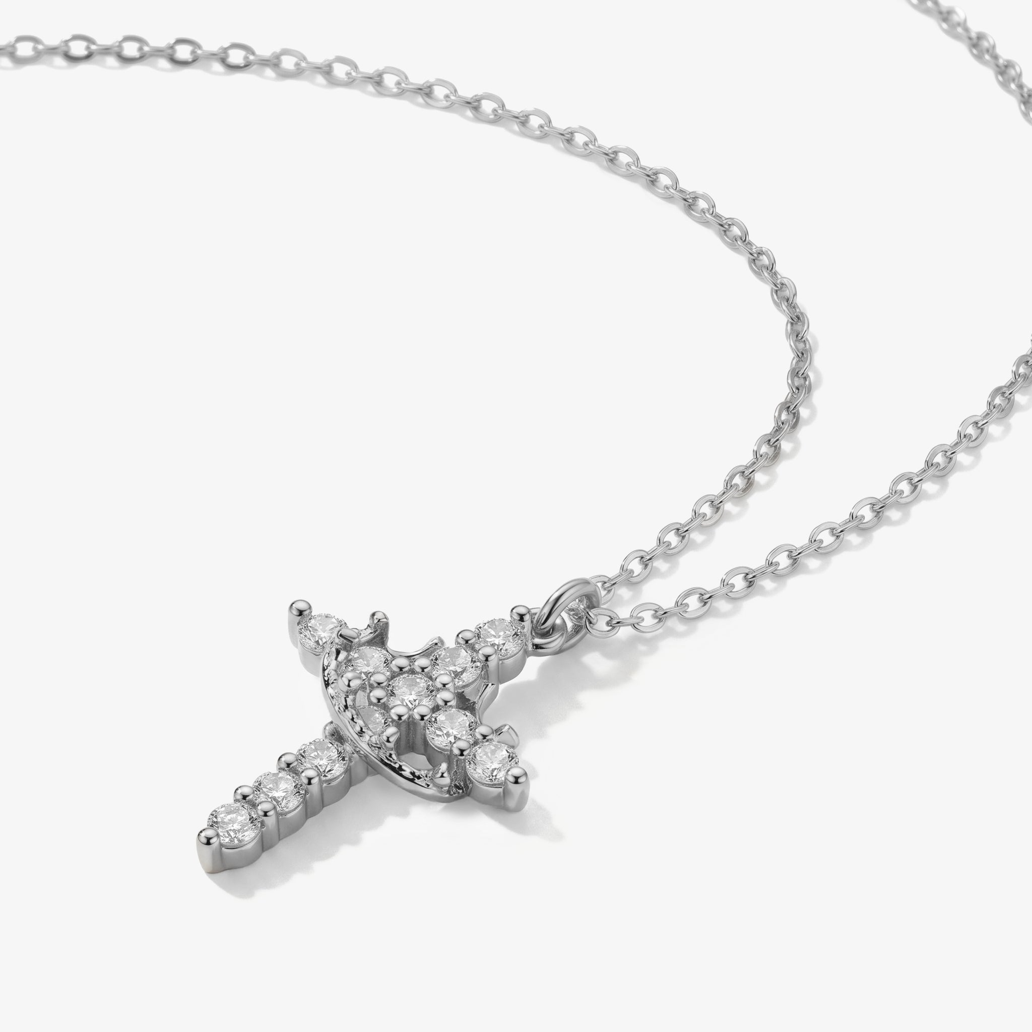 Cross and Crown Necklace Silver Finish detail